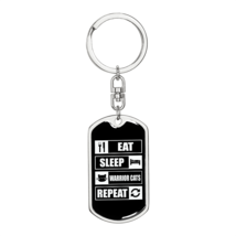 Eat Sleep Cats Stainless Steel or 18k Gold Premium Swivel Dog Tag Keychain - £30.32 GBP+