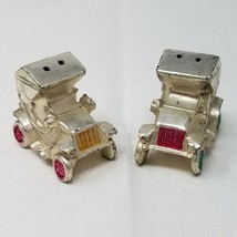 Antique Car Salt Pepper Shakers Metal 1950s Japan Splash of Color Vintage - £8.89 GBP