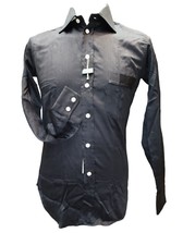 Camicia Uomo Sportiva Vintage Tinta Unita Nero S Slim Taschino Sagomata Righina - £25.89 GBP