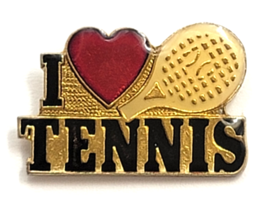 I Love Tennis Enamel Pin Red Heart Gold Tone Racket Sports Player Coach ... - $12.99