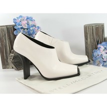 Stella McCartney White Faux Vegan Leather Square Toe Bootie Heels Size 37 7 NIB - £312.95 GBP