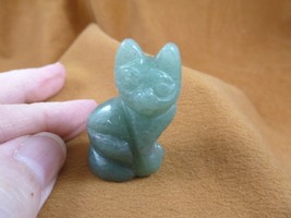 Y-CAT-SIC-588) little green sitting CAT gem kitten STONE carving figurin... - £11.17 GBP