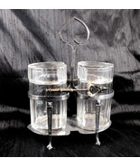Cut Crystal Heart Shaped EPNS Two Jar Condiment Set with Rack and Servew... - $149.00