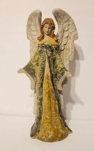 Beautiful Handpainted Open Arms Ceramic Angel Candlestick Holder Green 11.5&quot; EUC - £39.50 GBP