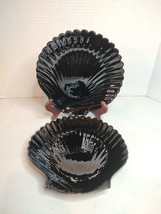 Arcoroc France Coquillage Black Glass Salad Plates Clam Shell Shaped 8&quot; Wide - $20.56