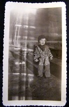 1944 Photo Snapshot  Little Boy as Cowboy Pulling Wagon With Logs - £1.99 GBP