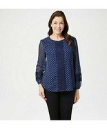 Isaac Mizrahi Live! Bi-Color Clipped Dot Peasant Blouse Size 8, Navy, A3... - $16.87