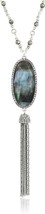 Silver Tone Mother of Pearl Look Beaded Lariat Necklace - £57.78 GBP