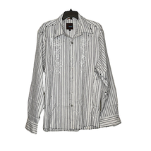 Roar Mens Shirt Size 3X White Black Stripes Guyabera Floral Stretch Button Front - £22.89 GBP