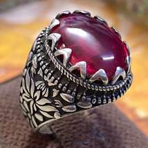 engrave 925 sterling Silver men&#39;s ring Natural unheated 100% red ruby خاتم ياقوت - £61.72 GBP
