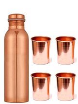 PG COUTURE 1 Litre One Plain Copper Bottle &amp; Four Plain Copper Glasses Daily Use - £25.97 GBP