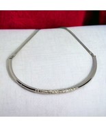 Signed Chico&#39;s Curved Bar Necklace Clustered Clear Rhinestones Silver To... - £10.50 GBP