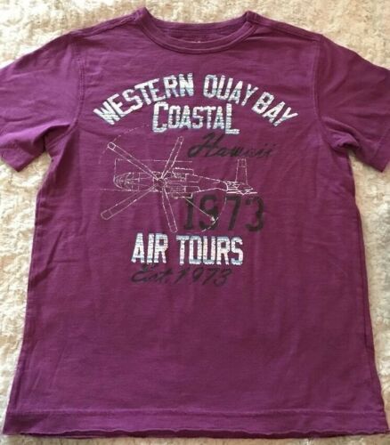 Cherokee Boys Purple White Helicopter Vintage Look Short Sleeve Shirt Me... - $6.37
