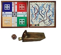 Classic Handmade Wooden 2 in 1 Ludo Snake and Ladder Magnetic Board Game... - $37.60
