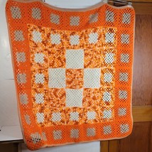 Handmade Orange/White/Grey Granny Square Afghan 51 X 57 - £26.45 GBP