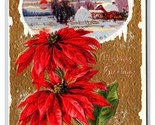 Poinsettia Flowers Landscape Icicles Christmas Greeting Embossed DB Post... - $5.63