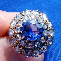 Earth mined Sapphire Diamond Engagement Ring Antique Victorian Statement 14k - €22.358,38 EUR