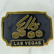 Vintage Gold Tone and Black Elks Las Vegas Casino Dice Belt Buckle - £15.49 GBP
