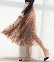Caramel Polka Dot Pleated Tulle Skirt Outfit Women Plus Size Dotted Tulle Skirt image 6