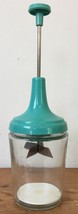 Vtg Mid Century ACME Turquoise Metal Glass Jar Veggie Manual Food Choppe... - £47.18 GBP