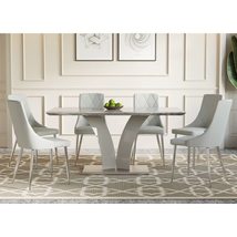 Cosmic Homes Dining Table Set for 6 in Grey with Light Grey Chair Chaise de Cuis - £1,365.27 GBP
