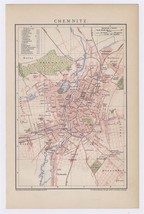 1900 Original Antique City Map Of Chemnitz KARL-MARX-STADT Street Index Germany - £16.85 GBP