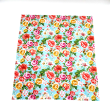 Rose Lily Bouquet Fabric Piece 100% Cotton 20.5&quot; x 17.5&quot; Cut Blue Background #1 - £6.80 GBP