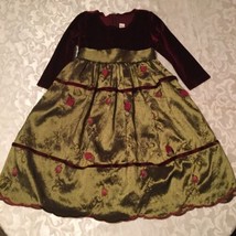 Mothers Day Size 2T Crayon Kids dress burgundy &amp; green long floral holiday  - $16.59