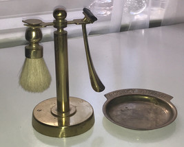 Vintage 4 Piece Brass Shaving Grooming Set Razor, Brush, Stand, &amp; Pocket... - $20.56