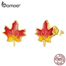  sterling silver autumn maple leaf earrings for women fine jewelry gold plated leaf ear thumb200