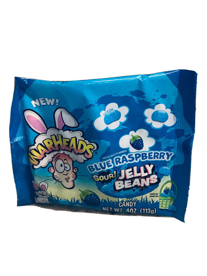 Warheads-Blue Rasberry Sour Jelly Beans Candy: 4oz/113g. ShipN24Hours-NEW