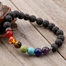 Natural Lava stone beads Healing Balance Chakra charm bracelet 8mm tiger eye bea - £10.55 GBP
