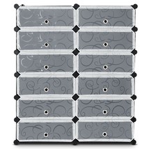 12-Cube DIY Portable Plastic Shoe Rack with Transparent Doors-Black - Co... - €107,46 EUR