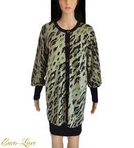 BOB MACKIE WEARABLE ART GREEN LEOPARD CAMOFLAUGE CARDIGAN SWEATER S M - $61.60 CAD