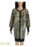 BOB MACKIE WEARABLE ART GREEN LEOPARD CAMOFLAUGE CARDIGAN SWEATER S M - $45.00