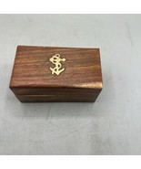 Vintage Wood Hinged Trinket Box w Brass Anchor Inlay 6.75&quot; x 2.75&quot; Brass... - $74.61 CAD