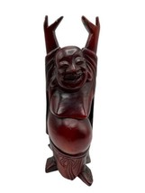 Vintage Red Rosewood Japanese Laughing Buddha Statue Arms Up Decor Vintage Decor - £56.12 GBP