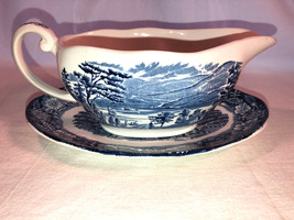 Liberty Blue Historical Scenes Gravy Boat And Underplate Mint - £27.62 GBP