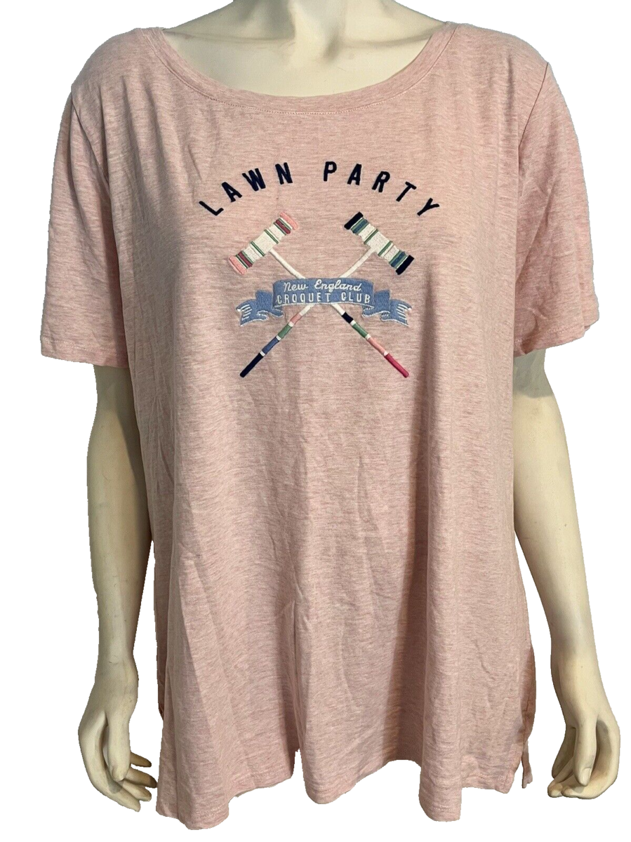 Talbots Plus Women&#39;s Lawn Party Tee Shirt Pink 3X NWT - $23.74