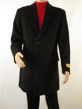 Men 100% Soft Wool 3/4 Length Winter Top Coat Cashmere Feel  #Til-70 Black image 3