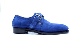  Men&#39;s Handmade Blue Suede Leather Monk Strap custom made Shoes - $161.49