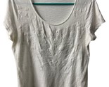 Coldwater Creek Size M 10-12 White T shirt Beaded Short Sleeved Lined Sc... - $12.09