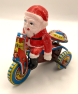Vintage Celluloid Tin Litho Wind Up Santa Clause Tricycle Toy - $23.74