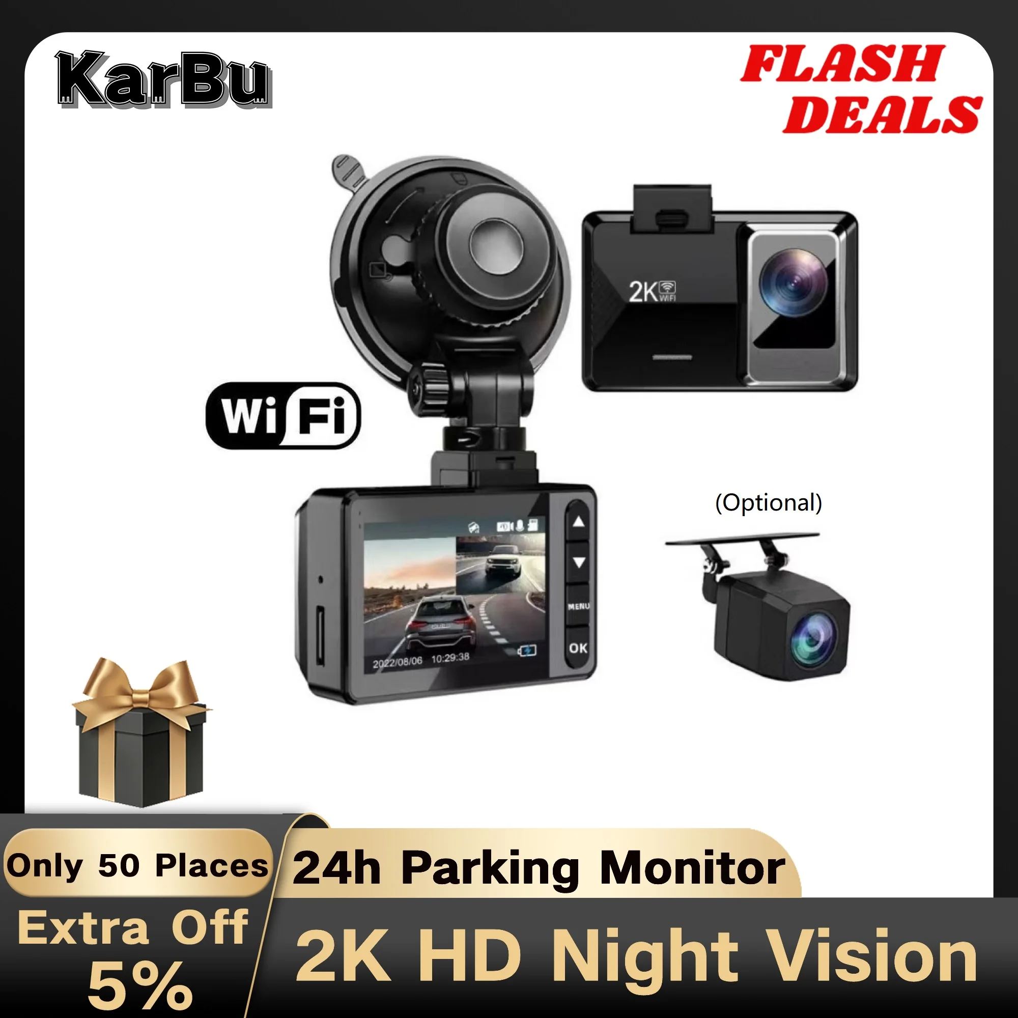 Dash Cam for Car Camera Wifi 2K HD Night Vision Dvr Para Coche Dashcam 24h - £52.77 GBP+