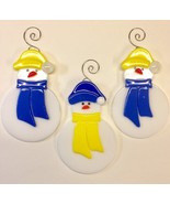 Blue &amp; Gold Snowman Large Fused Glass Ornament - £28.30 GBP