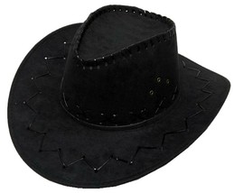 BLACK COLOR SOFT LEATHER STYLE WESTERN COWBOY HAT cowgirl unisex HEADWEA... - £9.81 GBP