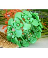 Vintage Plastic Thermoset Flowers Clamper Bracelet Mint Green Chunky - £43.21 GBP