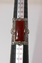 Uncas Art Deco 925 Sterling Silver Carnelian Marcasite Gemstone Ring Size 6 - £99.89 GBP