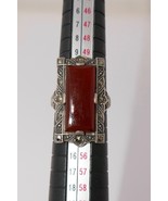 Uncas Art Deco 925 Sterling Silver Carnelian Marcasite Gemstone Ring Size 6 - €107,80 EUR