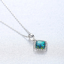Square S925 Pendant Silver Inlay Opal Zircon Necklace Choker Women's High-End He - £14.33 GBP